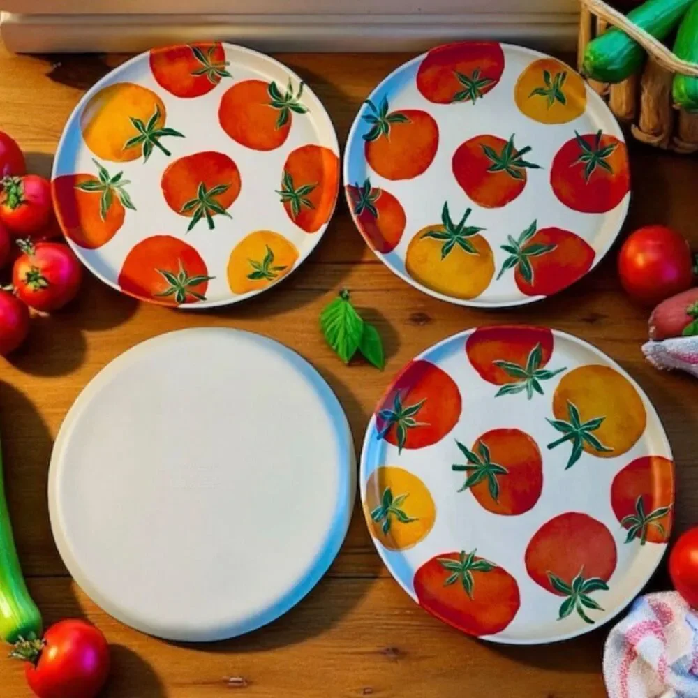 NWT Gorgeous Rachel Ashwell The Farmhouse 4 Set Melamine Tomatoes Salad Plates